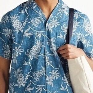 Vintage Reyn Spooner Blue Pineapple 1/4 Button Aloha Shirt XXL
